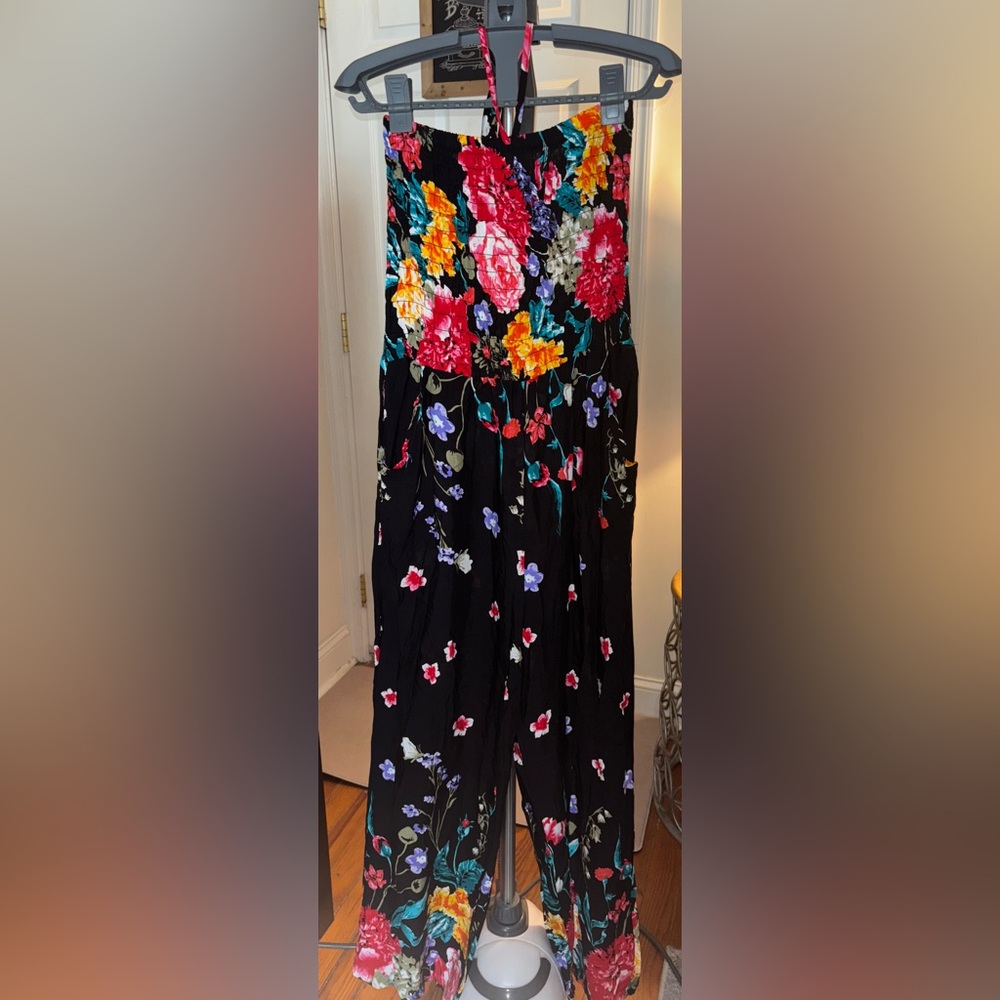 Strapless Floral Black Jumpsuit